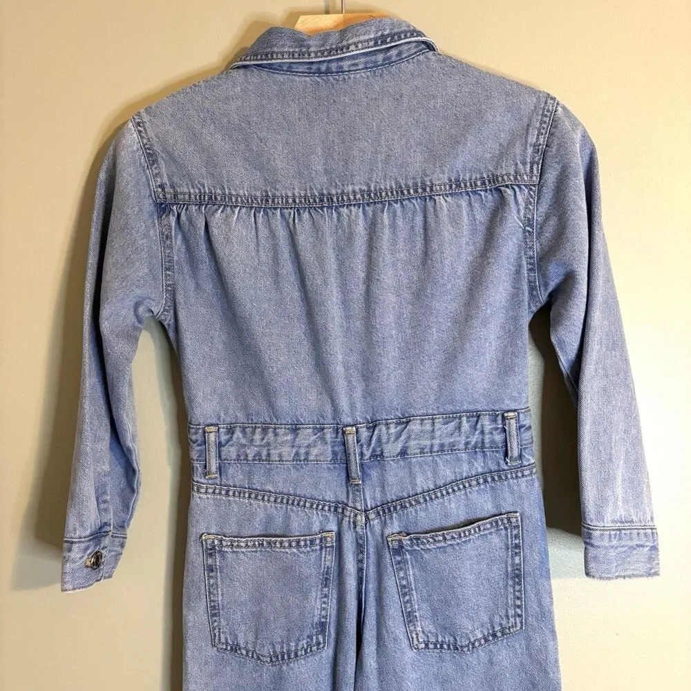 ZARA Girls Sz 9 Denim Blue Jean Utility Jumpsuit Wide Leg Streetwear